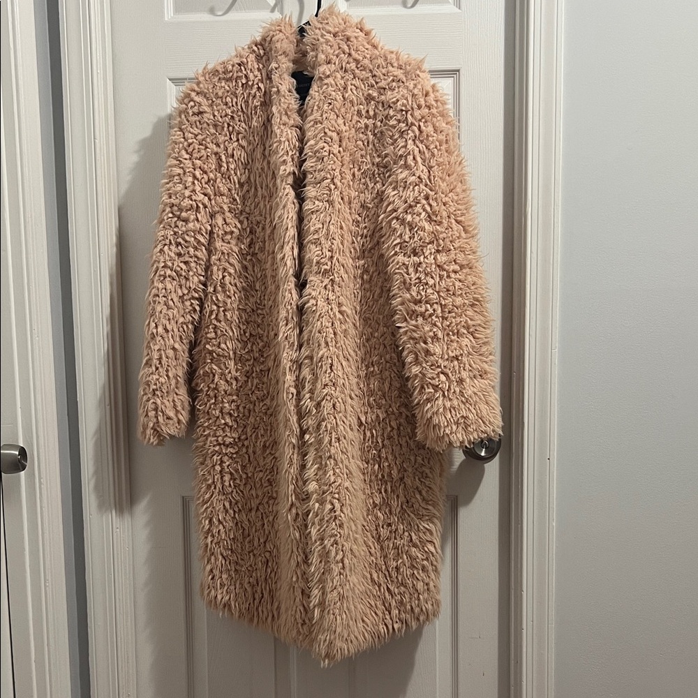 Faux Fur Long Coat in Muted Pink